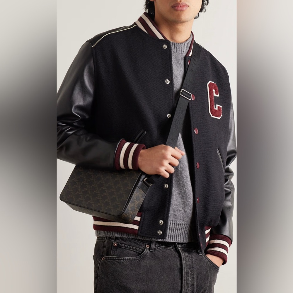 CELINE FLAP MESSENGER BAG IN TRIOMPHE CANVAS AND CALFSKIN